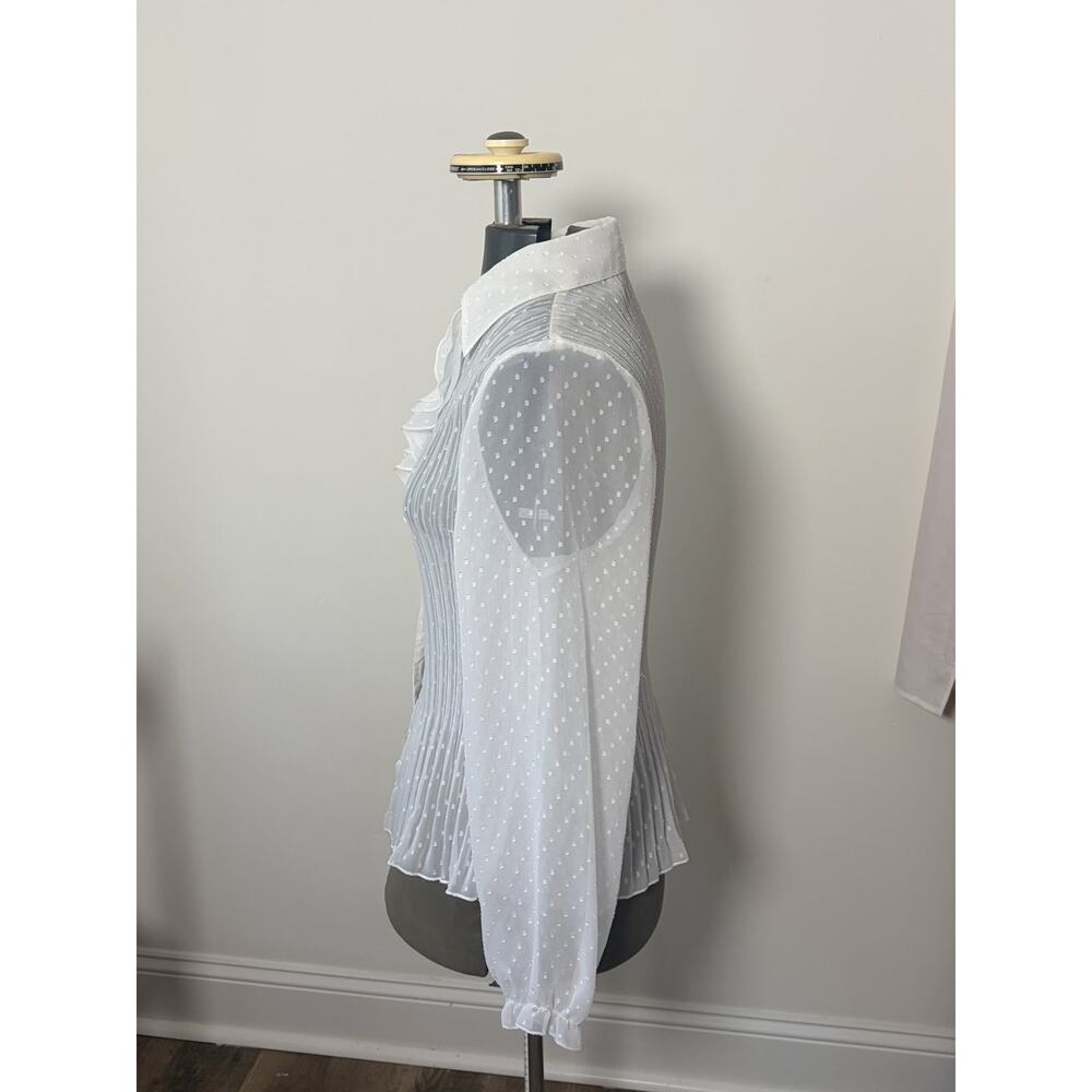 Luxe by NW Design Co White Sheer Swiss Dot Ruffled Long Sleeve Top Blouse - Picture 4 of 7